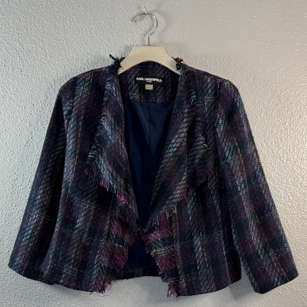 Karl Lagerfeld Women's Plaid Tweed Blazer